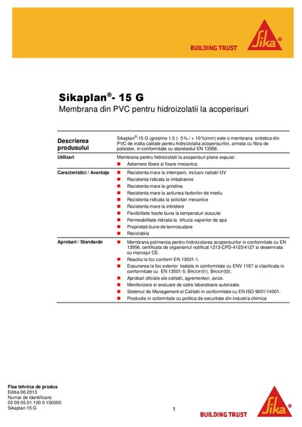 Sikaplan 15G - Membrana din PVC